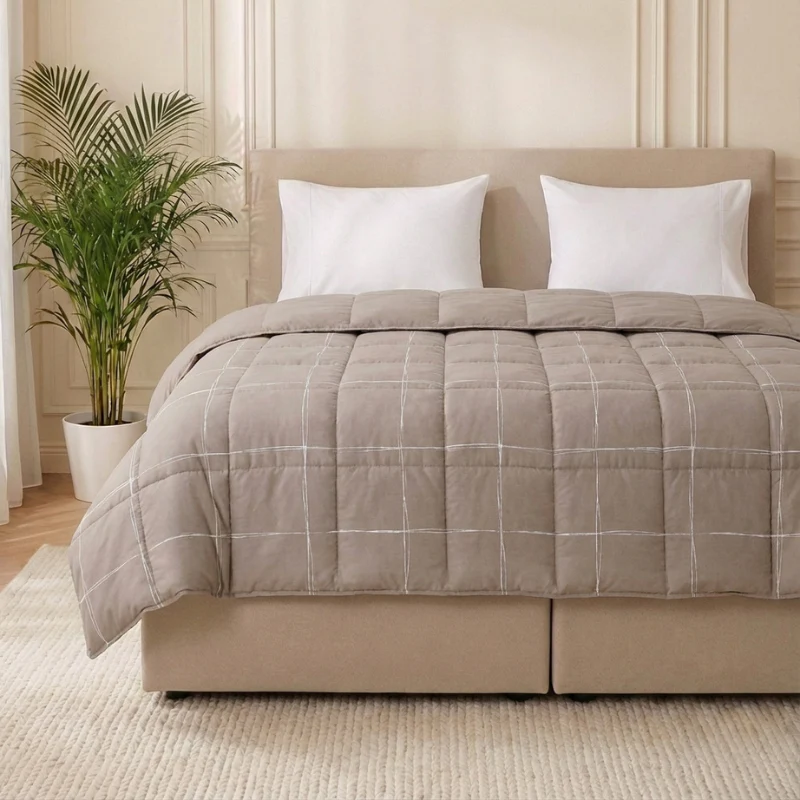 Easy Dekbed Zonder Overtrek - Scribble Squares - Taupe