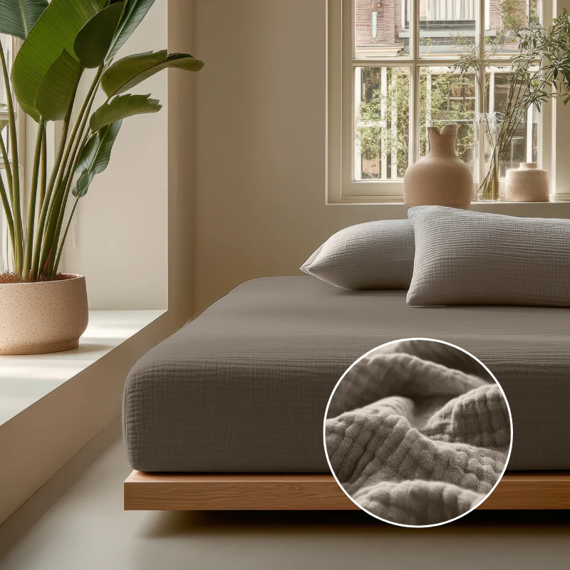 Hoeslaken Katoen Mousseline - Taupe