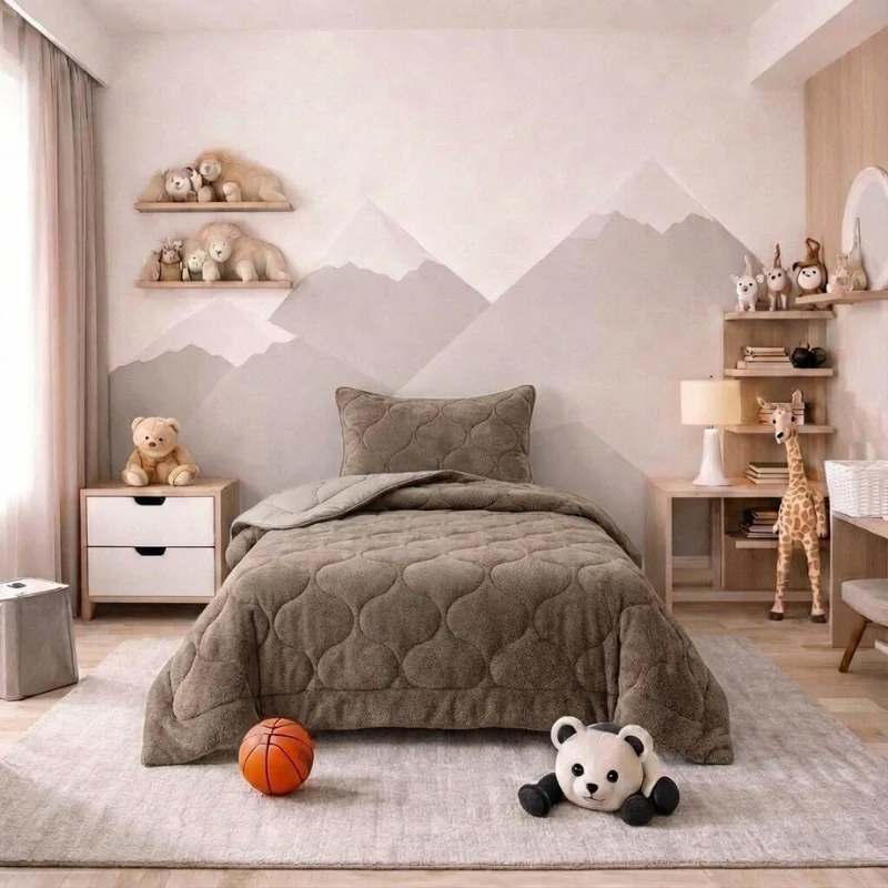 Kids Lazy Dekbed Zonder Overtrek - Teddy - Taupe/Grijs