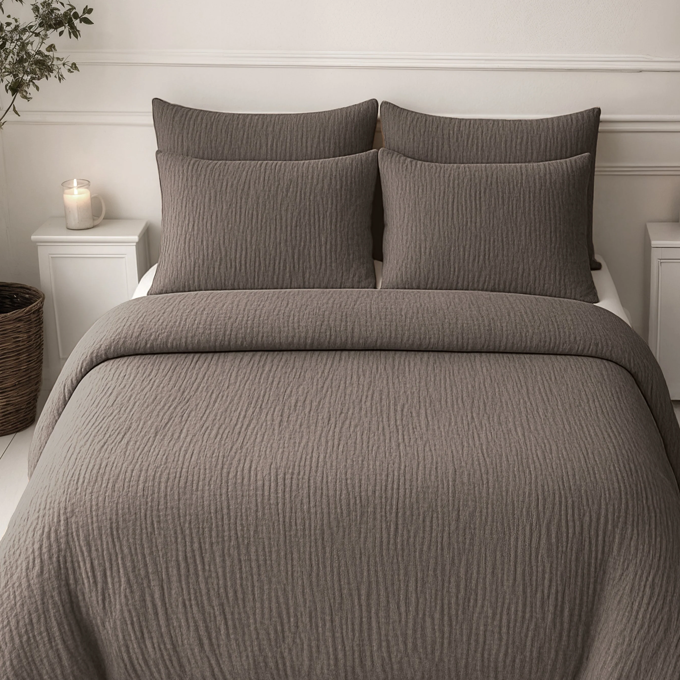 Lazy Dekbed Zonder Overtrek - Katoen Mousseline - Donker Taupe - Image 2