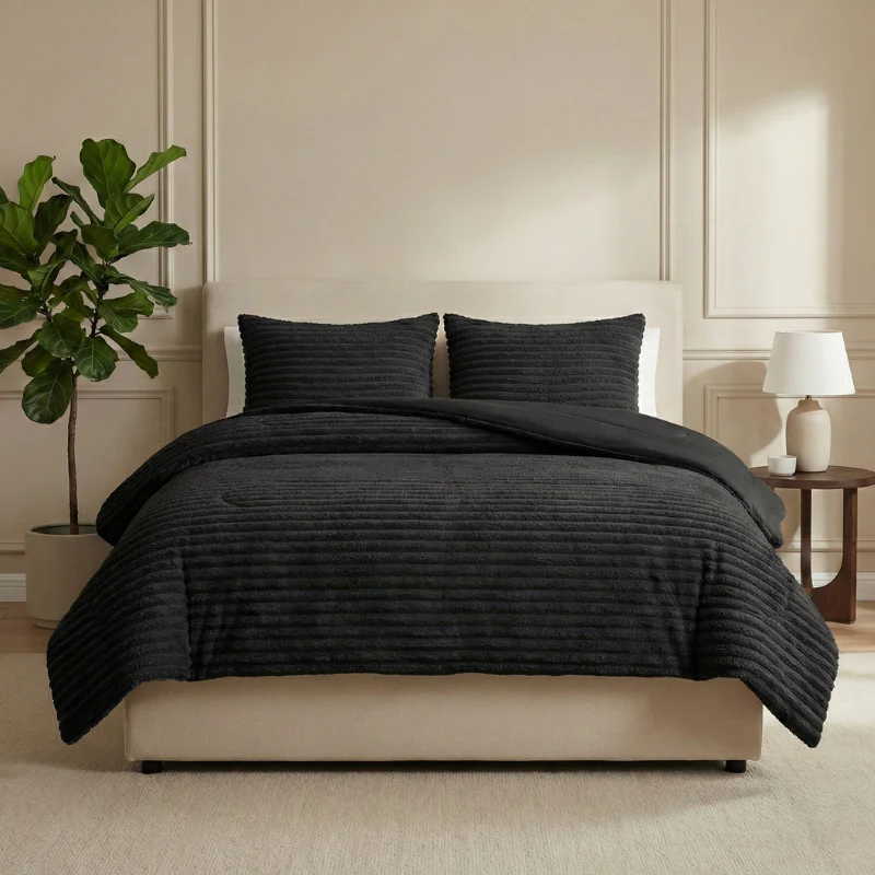 Lazy Dekbed Zonder Overtrek - Teddy Rib - Zwart