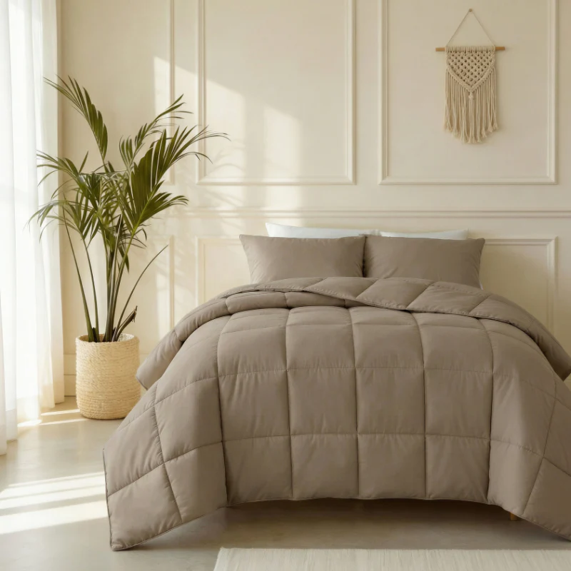 Lazy Dekbed Zonder Overtrek - Percale Katoen - Taupe