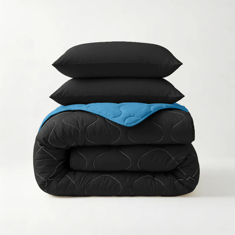 Lazy Dekbed Zonder Overtrek - Zwart/Blauw