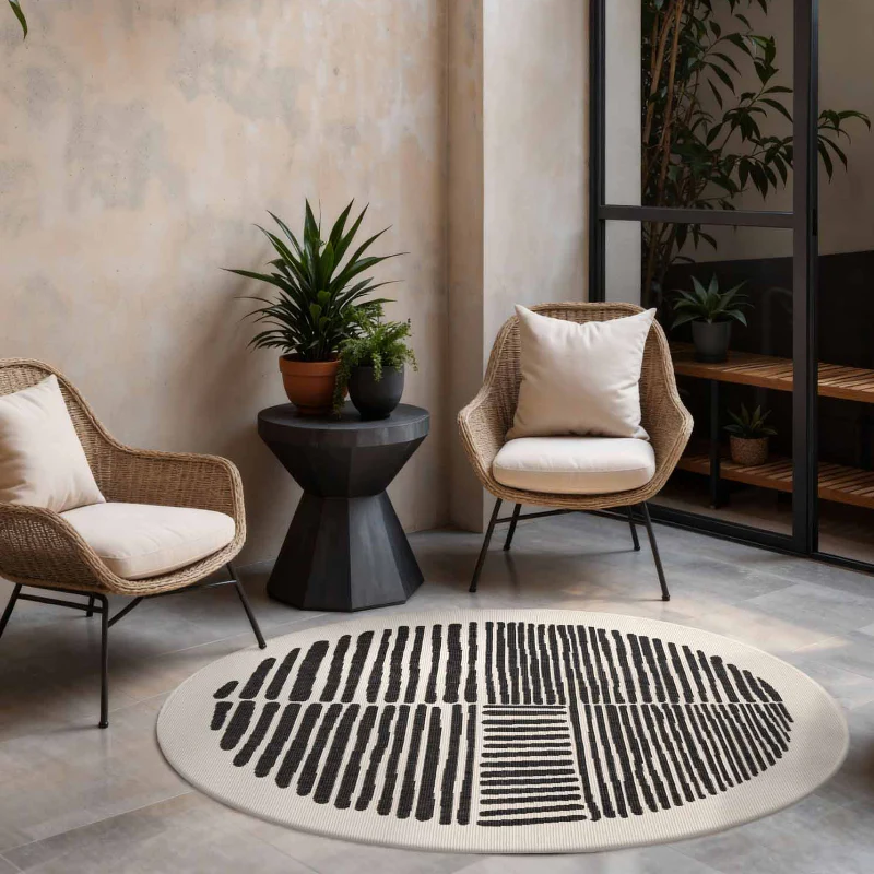 Vloerkleed Bounds Rond - Zwart Wit